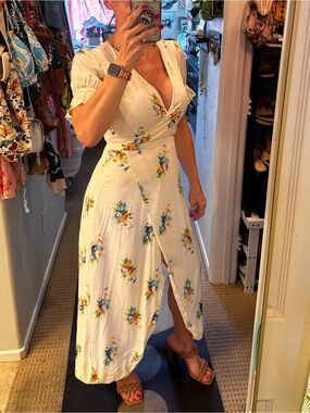 Madewell Floral Faux Wrap Midi Dress Ivory Cottagecore Size 4